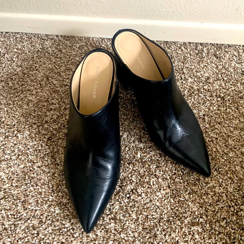 Marc Fisher Black Leather Mules